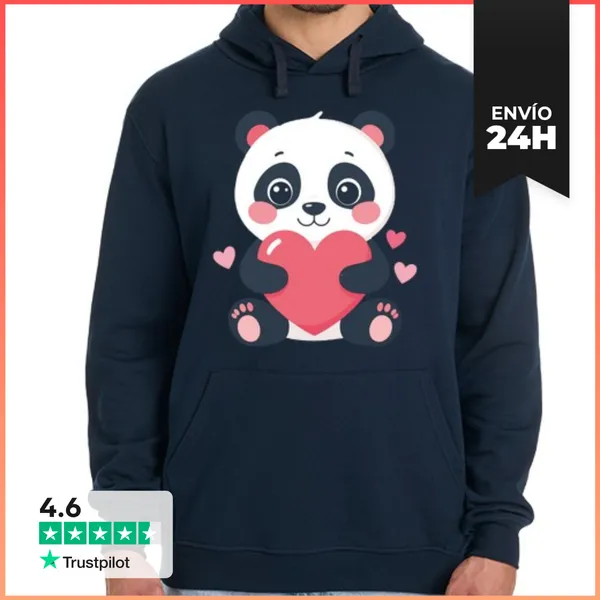 Sudadera Unisex Con Capucha Oso Panda Kawaii Con Corazón