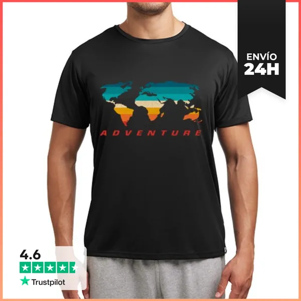 Camiseta Deportiva Hombre Mapa Mundi Adventure Camping Caravana