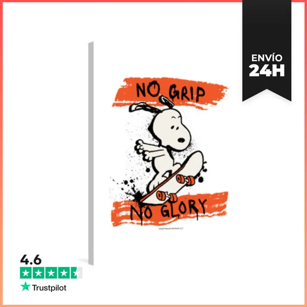 Lienzo Vertical Snoopy Skate No Grip No Glory LaTostadora