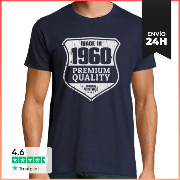 Camiseta Hombre Clásica Made In 1960, Premium Quality, Original