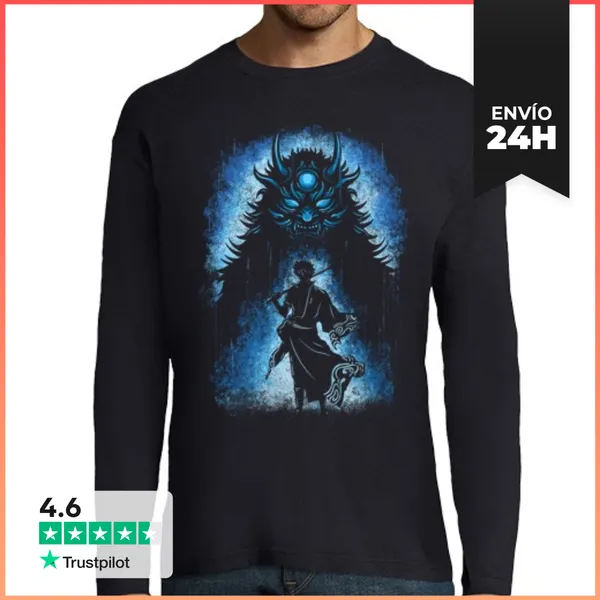 Camiseta Hombre Manga Larga Ginebra Samurái Demonio Blanco