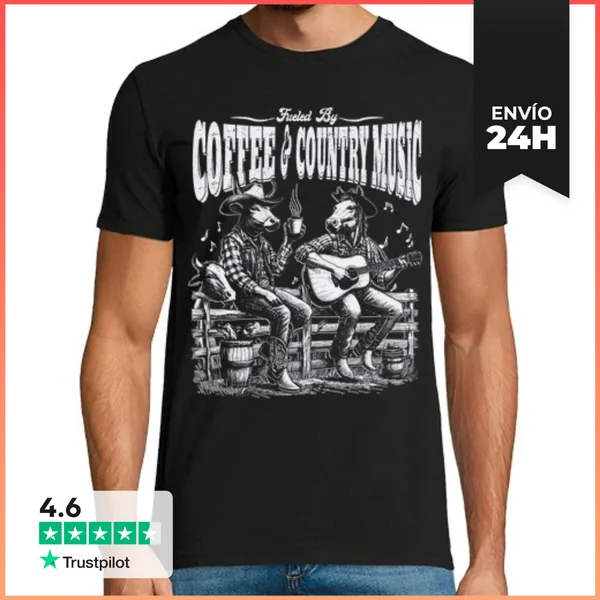 Camiseta Hombre Clásica FUELED BY COFFEE AND COUNTRY MUSIC