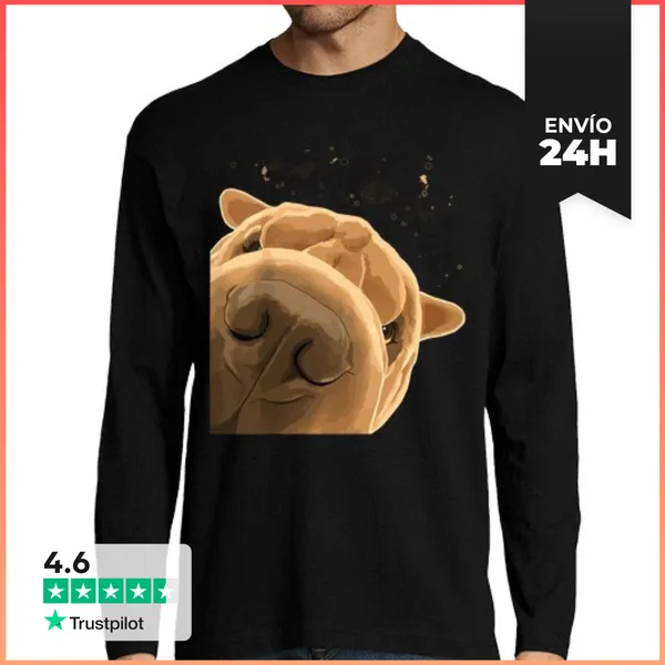 Camiseta Hombre Manga Larga Perro Gracioso Shar Pei LaTostadora