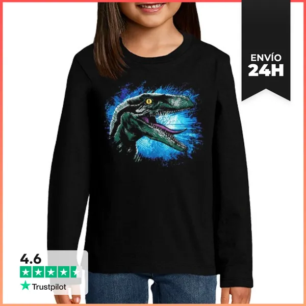 Camiseta Manga Larga Para Niños Velociraptor Blue LaTostadora