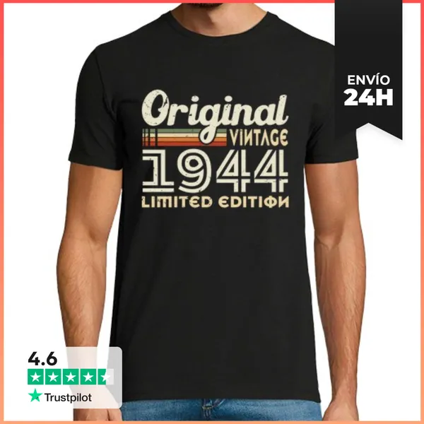 Camiseta Hombre Clásica 80 Años 1944 Cumpleaños Vintage