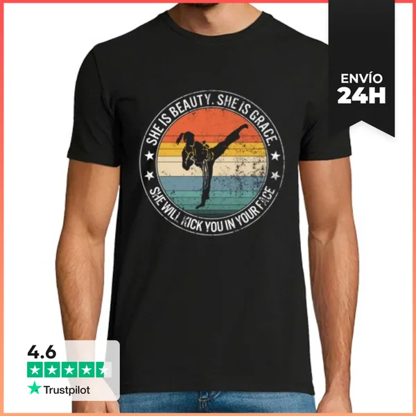 Camiseta Hombre Clásica Camisa De Niña De Karate Ella Te Pateará