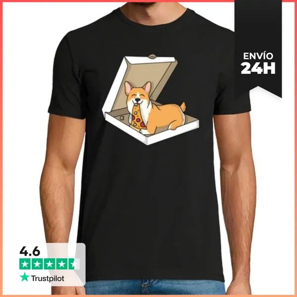 Camiseta Hombre Clásica Perro Corgi Pizza LaTostadora