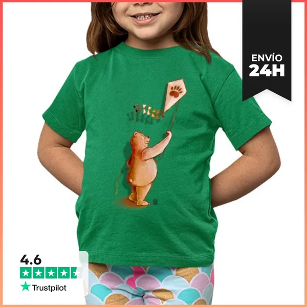 Camiseta Clásica Para Niños Oso Con Cometa. Básica LaTostadora
