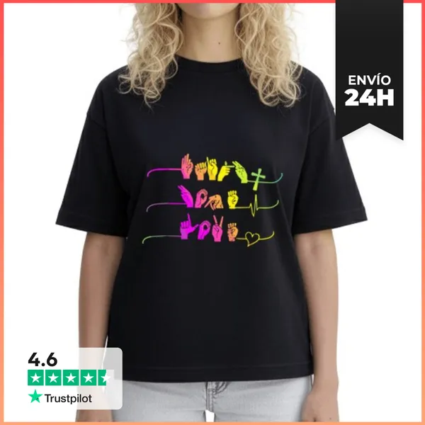 Camiseta Mujer Boxy Fe Esperanza Amor Asl Lenguaje De Señas