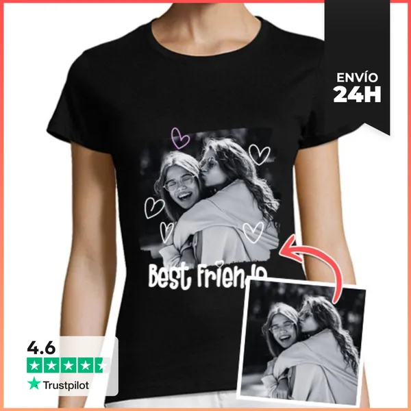 Camiseta Mujer Clásica Camiseta Best Friends Foto Texto
