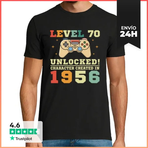 Camiseta Hombre Clásica Nivel 70 Desbloqueado 70 Cumpleaños