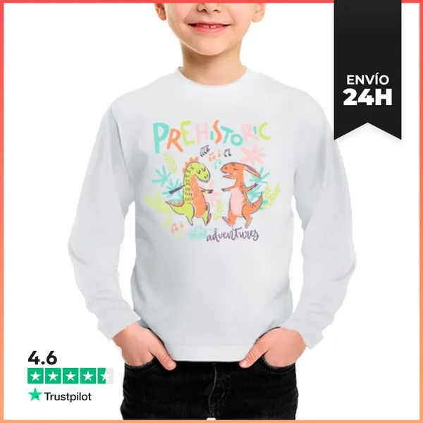 Camiseta Manga Larga Para Niños Prehistoric Adventures T Shirt