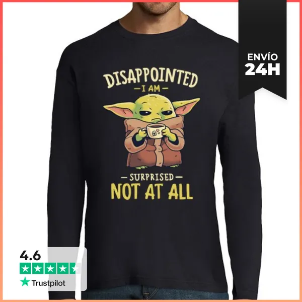Camiseta Hombre Manga Larga Baby Yoda Mandalorian Café Camiseta
