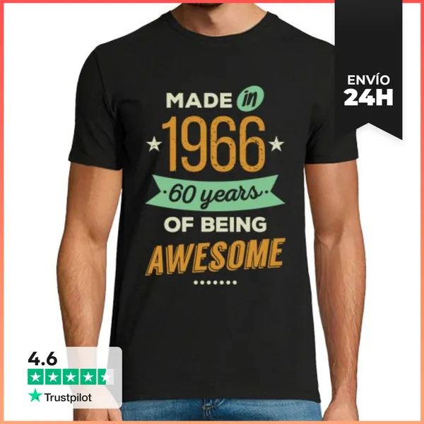 Camiseta Hombre Clásica Made In 1966, 60 Years Of Being Awesome