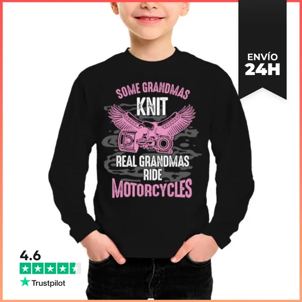 Camiseta Manga Larga Para Niños Abuela Motociclista Automovilista