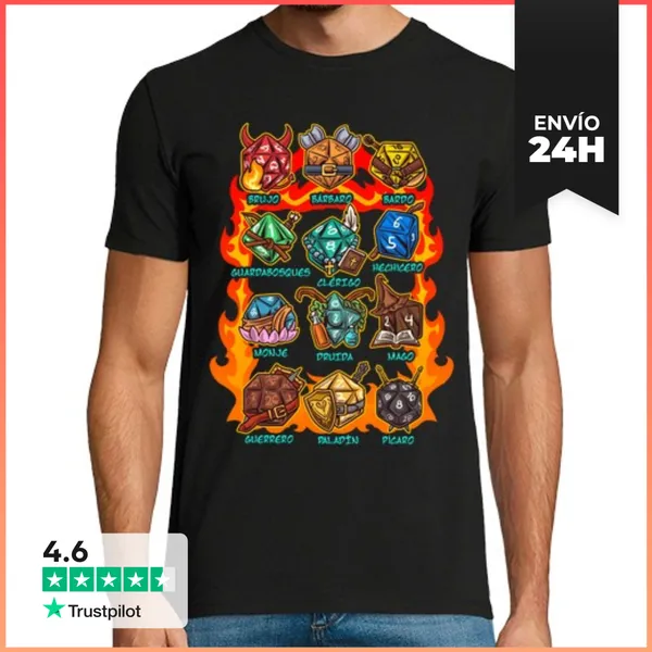 Camiseta Hombre Clásica Figuras Dados Juego De Rol Friki Gamer
