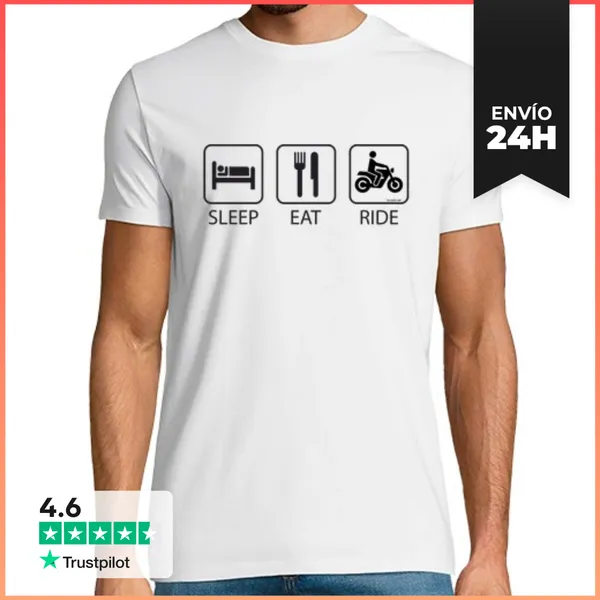 Camiseta Hombre Clásica Sleep Eat And Ride LaTostadora