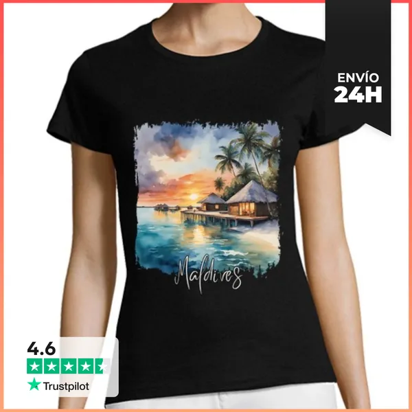 Camiseta Mujer Clásica Acuarela De Maldivas, Recuerdo De Maldivas