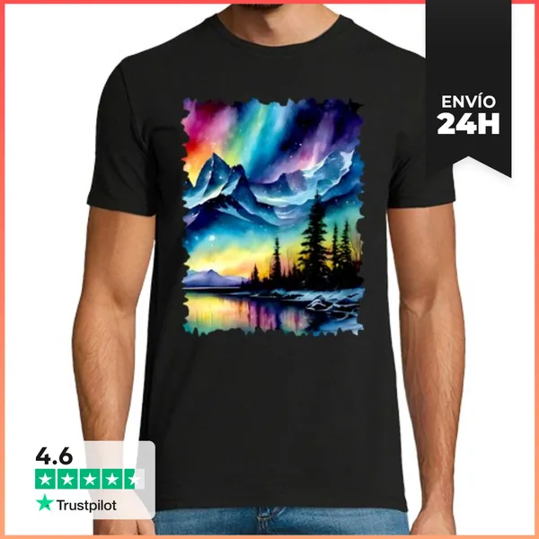 Camiseta Hombre Clásica Aurora Boreal Austral Northern Southern