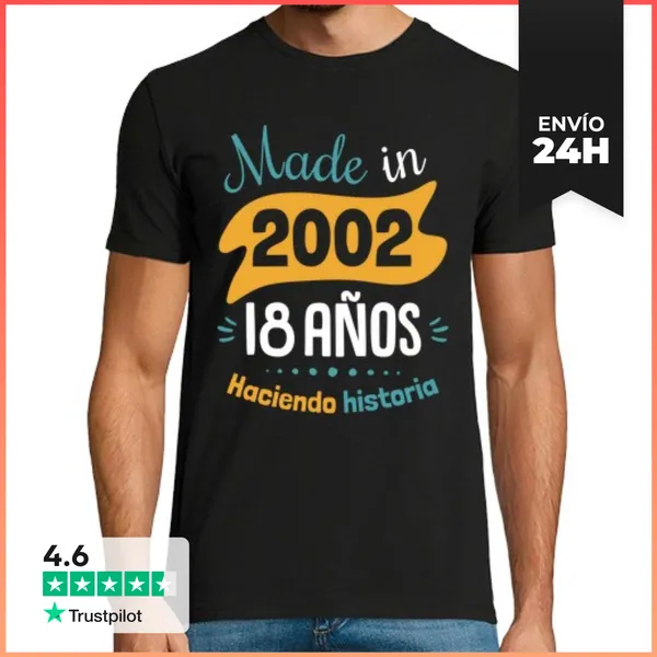 Camiseta Hombre Clásica Made In 2002, 18 Aaños Haciendo Historia
