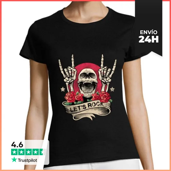 Camiseta Mujer Clásica Vamos A Rock Rock And Roll Mano De Esqu