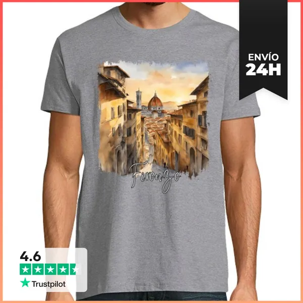 Camiseta Hombre Clásica Acuarela De De Florencia, Florencia