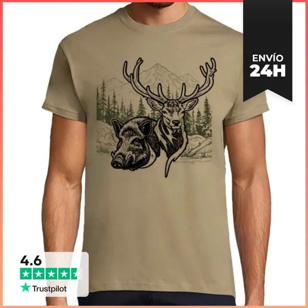 Camiseta Hombre Clásica Ciervo Y Jabalí 2025 LaTostadora