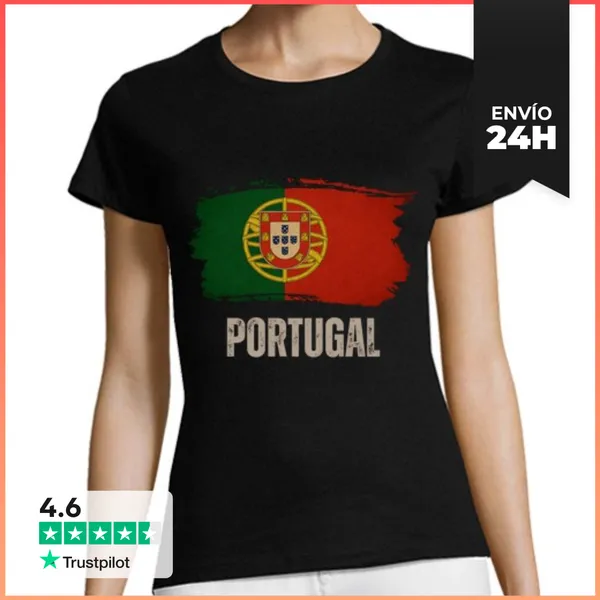 Camiseta Mujer Clásica Bandera De Portugal Vintage Grunge