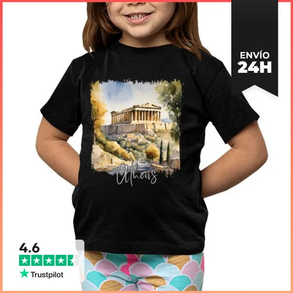 Camiseta Clásica Para Niños Acuarela De Atenas, Atenas Grecia