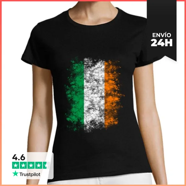 Camiseta Mujer Clásica Irlanda Bandera Grunge Nacional Irlandé