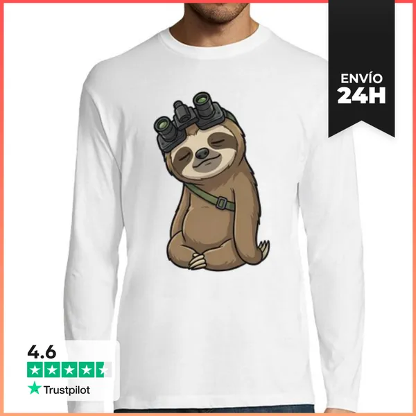 Camiseta Hombre Manga Larga Gafas De Visión Nocturna De Perezoso