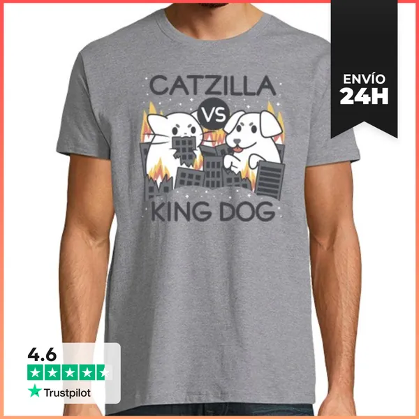 Camiseta Hombre Clásica Catzilla Vs King Dog LaTostadora