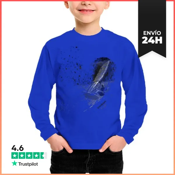 Camiseta Manga Larga Para Niños Windsurfer. Free Style. ByN