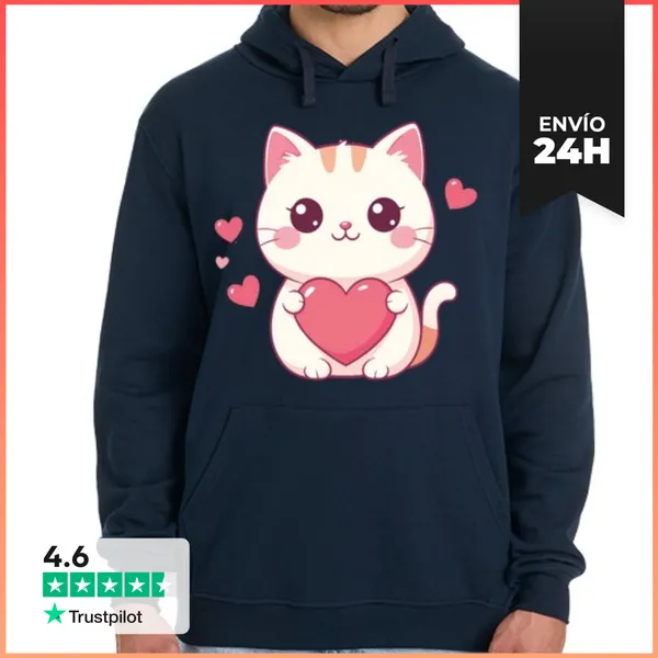 Sudadera Unisex Con Capucha Gato Kawaii Con Corazón LaTostadora