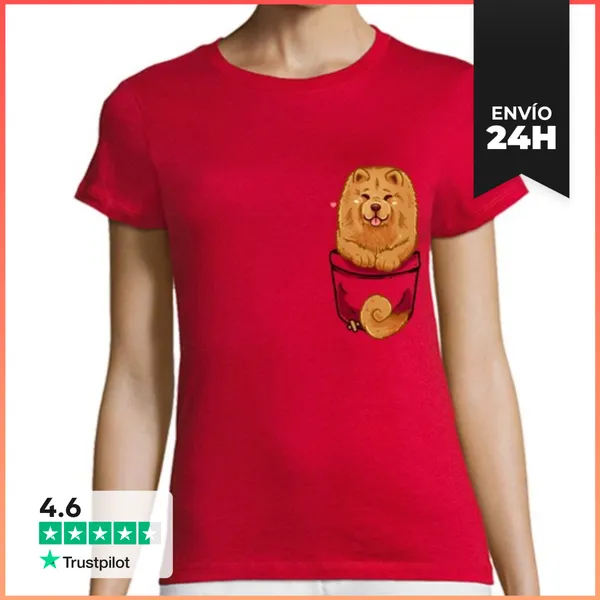 Camiseta Mujer Clásica Bolsillo Lindo Chow Chow - Camisa De Mujer