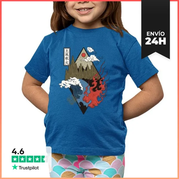 Camiseta Clásica Para Niños Cuatro Elementos Agua Aire Fuego