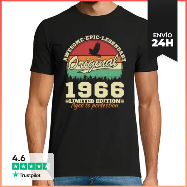 Camiseta Hombre Clásica 60 Años 1966 Vintage Regalo De Cumpleañ