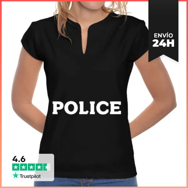 Camiseta Mujer Cuello Mao Oficial De Policía Policía Agente De
