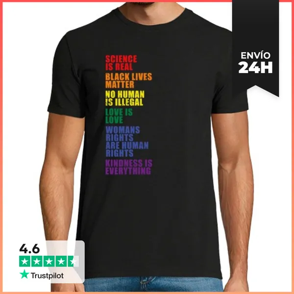 Camiseta Hombre Clásica LGBT Pride Equality No Human Is Illegal