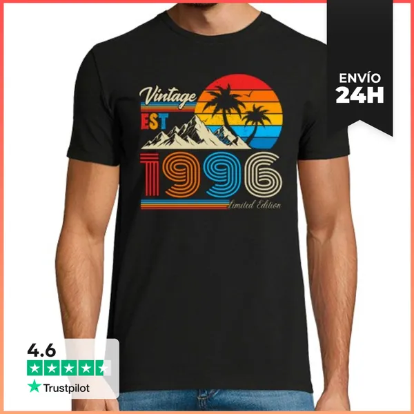 Camiseta Hombre Clásica Vintage 1996 Estilo Retro Palmeras