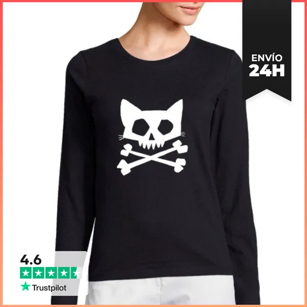 Camiseta Mujer Manga Larga Barbanegra Logo Blanco Chica Larga