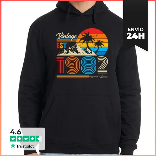 Sudadera Unisex Con Capucha Vintage 1982 Estilo Retro Palmeras