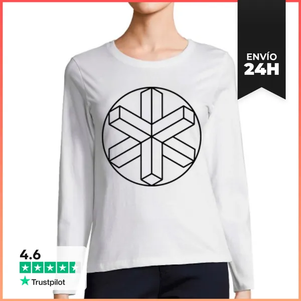 Camiseta Mujer Manga Larga Círculo De Cultivo De Copo De Nieve