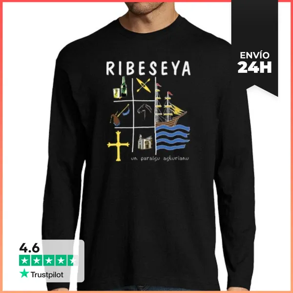 Camiseta Hombre Manga Larga Ribeseya Fondo Oscuro - Camiseta De