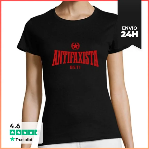 Camiseta Mujer Clásica Camiseta Negra M - Antifaxista Beti Rojo