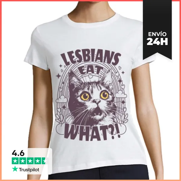 Camiseta Mujer Clásica LESBIANS EAT WHAT LGBT CAT GATA