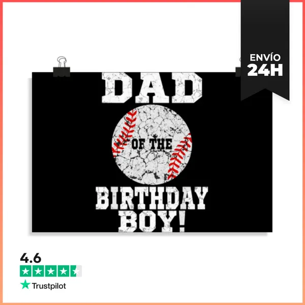 Póster Horizontal Papá Del Niño De Cumpleaños Amante Del Béisbol