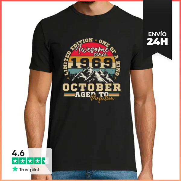 Camiseta Hombre Clásica Octubre 1969 Vintage Regalo Cumpleaños