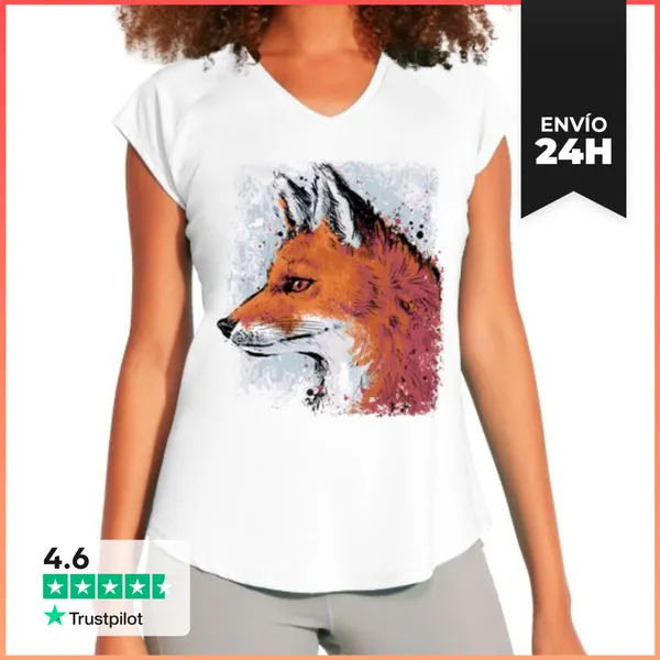 Camiseta Deportiva Mujer Pintura De Perfil Lateral De Zorro Rojo