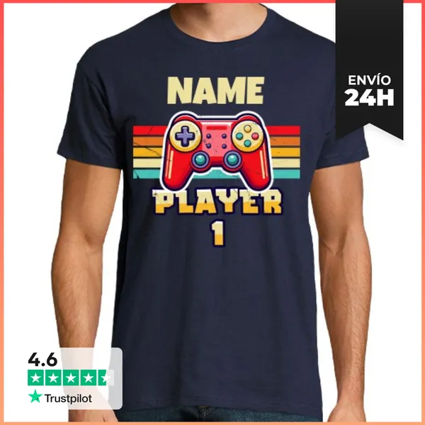 Camiseta Hombre Clásica Camiseta Player 1 Nombre Personalizado